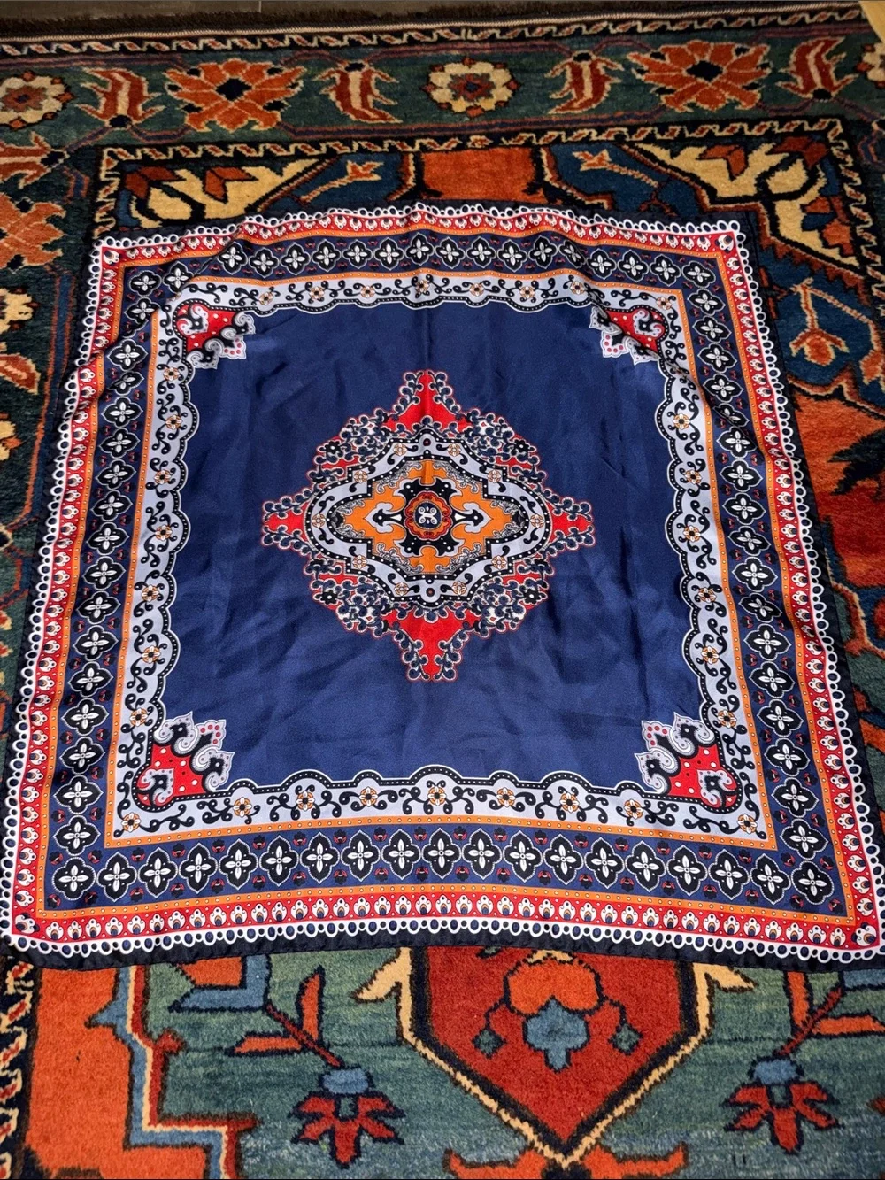 Vintage Brooks Brothers Silk Square Scarf - Persian Medallion Rug Motif
